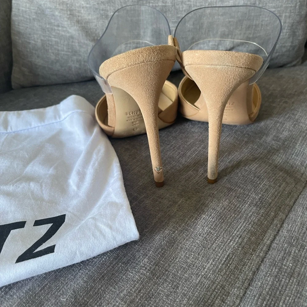 SCHUTZ Beige Mules Suade pumps sandals with clear Strap size 8 - Picture 5 of 9